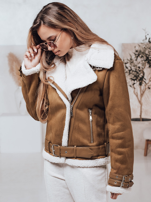 Damen LEVERINO Wildlederjacke mit Schafsfell camel Dstreet TY4733