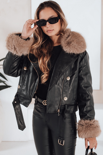 Damen Winter Lederjacke mit Kunstpelz schwarz Dstreet TY5210