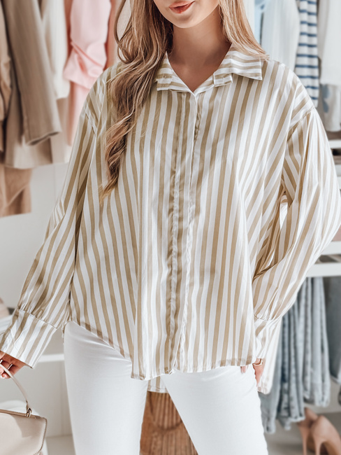 Damen Oversize-Shirt mit längerem Rücken SAMONE in beige und weiß gestreift Dstreet DY0463