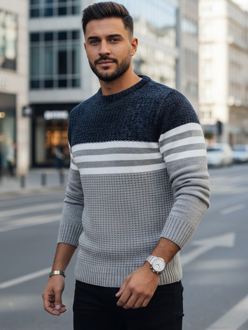 Grauer gestreifter Pullover für Männer Dstreet WX2230