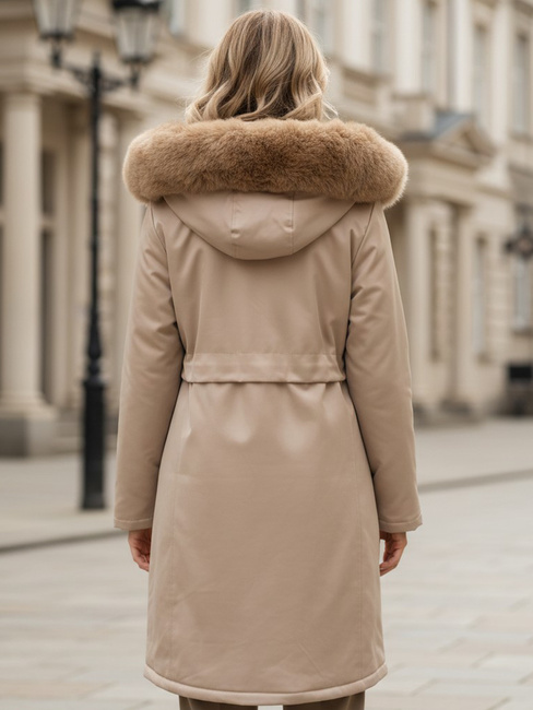 Damen Winter Parka Jacke mit Fell beige Dstreet TY5112