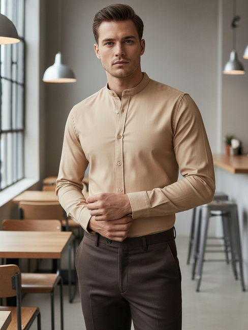 Beigefarbenes Herrenhemd mit Stehkragen Dstreet DX2601