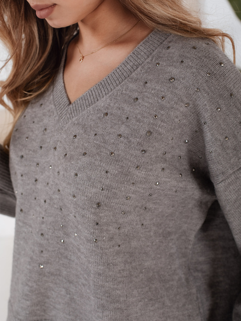 Damen Pullover mit V-Ausschnitt VERALIA grau Dstreet MY2519