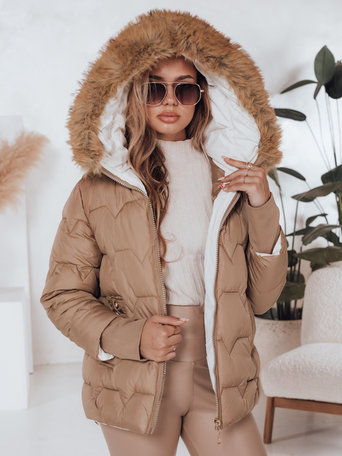 SNOWMISS Damen Winterjacke gesteppt beige mit Kapuze Dstreet TY5000