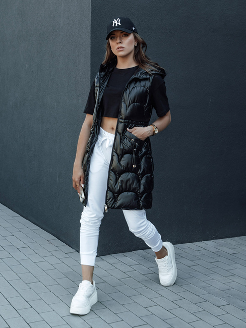 Damen Steppweste mit Kapuze lang CHARMVEST schwarz Dstreet TY4436