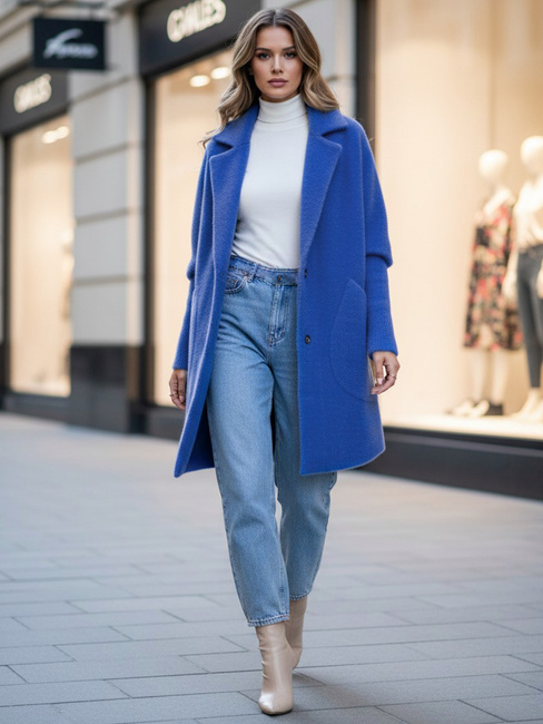 Damen Mantel Alpaka Imitat RITA II Blau Dstreet NY0627