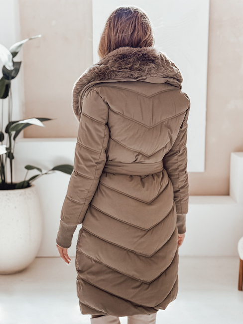 Gesteppte Damen Winterjacke mit Kunstpelz dunkelbeige Dstreet TY5079