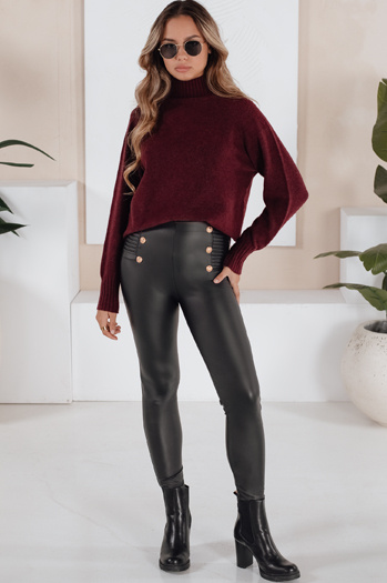 Damen Öko-Leder-Leggings mit Knöpfen schwarz Dstreet UY2726