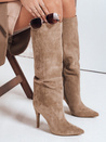 Beigefarbene Damenstiefel aus Wildleder mit Absatz Dstreet ZY1113