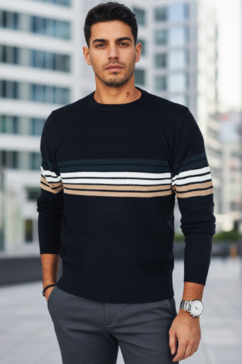 Marineblau gestreifter Herren-Pullover Dstreet WX2323