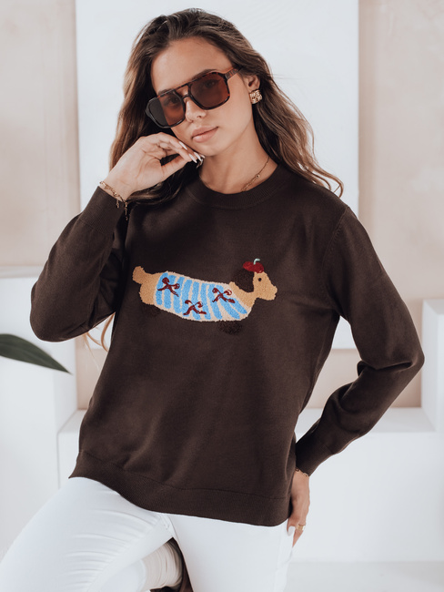 Damenpullover mit Hundeapplikation CHICPAWS braun Dstreet MY2544