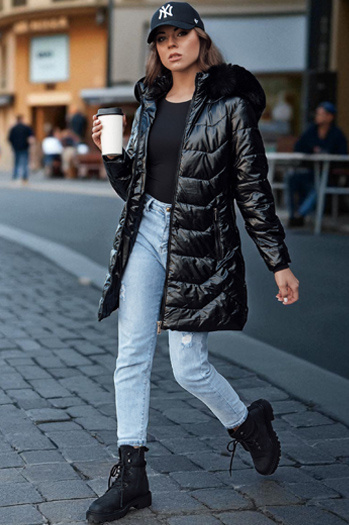 Gesteppte Damen Winterjacke mit Pelz SHINE schwarz Dstreet TY4483