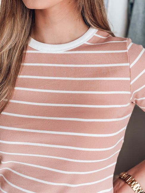 Damen Basic gestreiftes T-Shirt LINESS rosa Dstreet RY2809