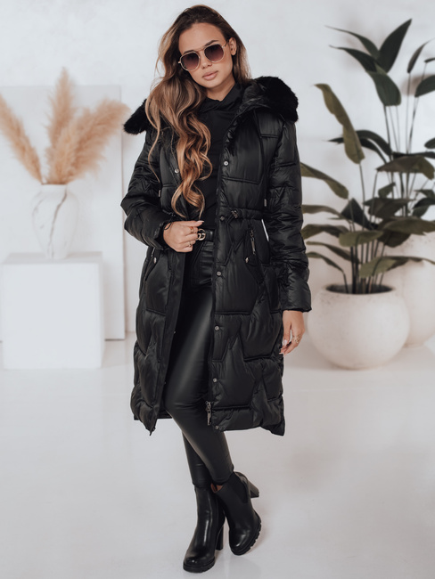 Damen Winter lange Steppjacke mit Kunstpelz schwarz Dstreet TY5072