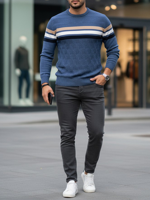 Blau gestreifter Herren-Pullover Dstreet WX2336