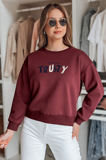 Damen Sweatshirt in Übergröße mit Stickerei SOFTRUS burgunderrot Dstreet BY1407