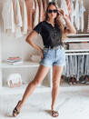Damen Einheitsgröße gerippte Bluse KISS LOOK schwarz Dstreet RY2833