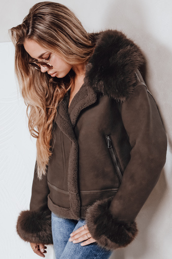 Damen Lederjacke mit Fell braun Dstreet TY5243