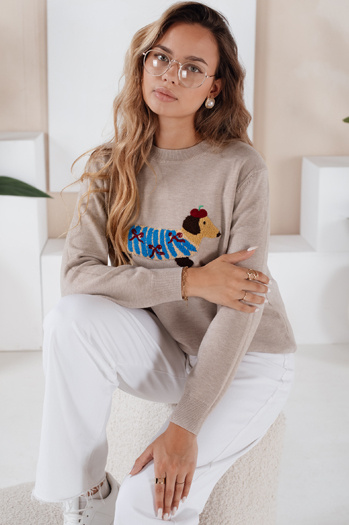 Damen CHICPAWS Hund-Applikation Pullover beige Dstreet MY2543