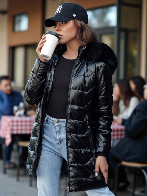 Gesteppte Damen Winterjacke mit Pelz SHINE schwarz Dstreet TY4483