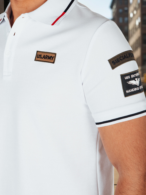 Herren-Poloshirt mit Aufnähern weiß Dstreet PX0635