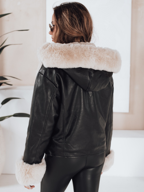 Damen Winterjacke Leder Ramsleder mit Fell schwarz Dstreet TY5118