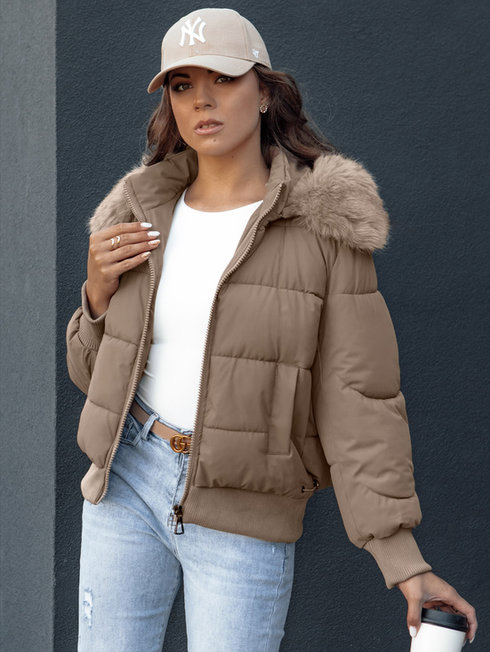 Gesteppte Damen-Winterjacke mit Fell COLDPACK camel Dstreet TY4427