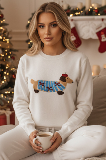 Damenpullover mit Hundeapplikation CHICPAWS creme Dstreet MY2542z