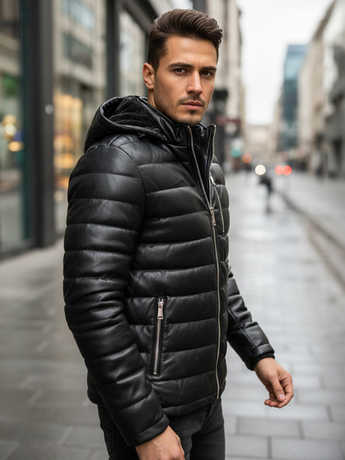 Herren gesteppte Winter Lederjacke schwarz Dstreet TX5116