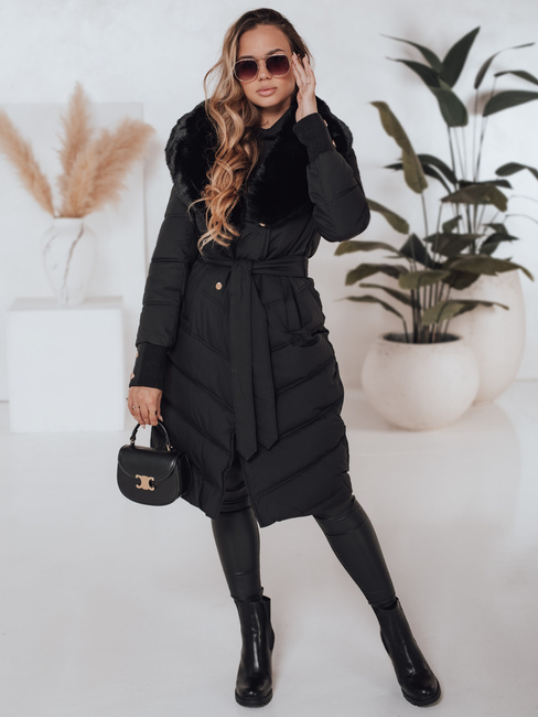 Damen gesteppte Winterjacke mit Kunstpelz schwarz Dstreet TY5076