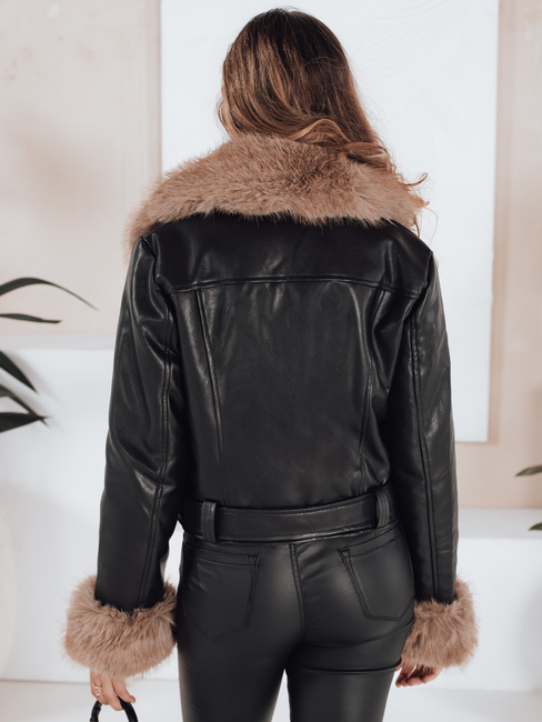 Damen Winter Lederjacke mit Kunstpelz schwarz Dstreet TY5213