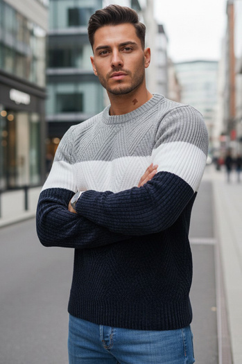 Herren Pullover mit Rundhalsausschnitt grau navy blau Dstreet WX2320