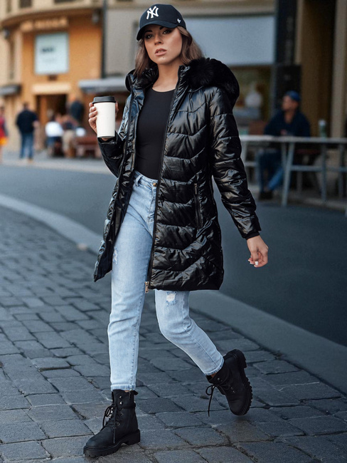 Gesteppte Damen Winterjacke mit Pelz SHINE schwarz Dstreet TY4483