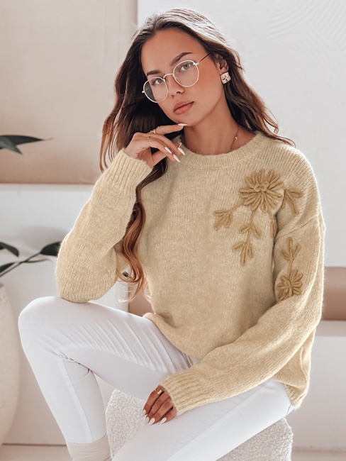 Damenpullover mit Blumenapplikation GIRLHERBAL creme Dstreet MY2546