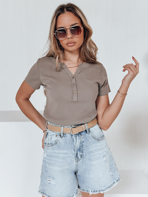 Damen Einheitsgröße gerippte Bluse KISS LOOK braun Dstreet RY2827