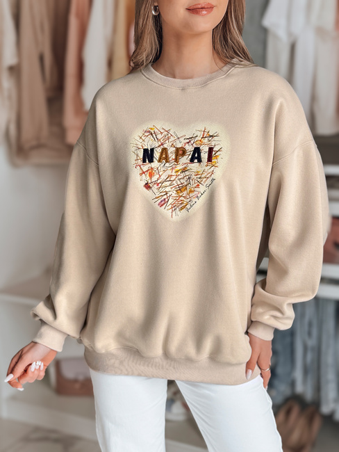 Damen Sweatshirt in Übergröße mit Herz SERDUCHOVA beige Dstreet BY1442