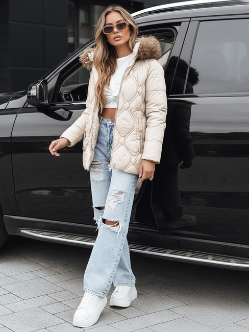 Damen Winterjacke mit Pelz ecru Dstreet TY5513