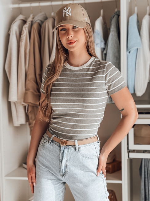 Damen Basic gestreiftes T-Shirt LINESS grau Dstreet RY2821
