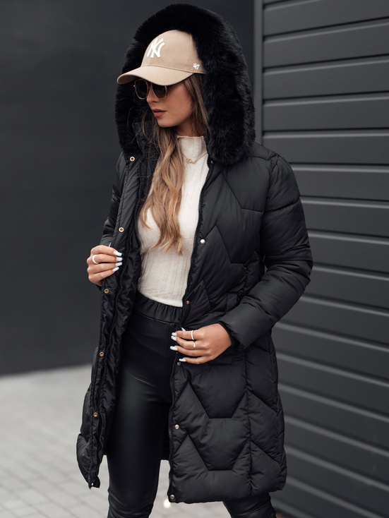 Damen Winterjacke MYANNA lang gesteppt mit Kapuze schwarz Dstreet TY4679