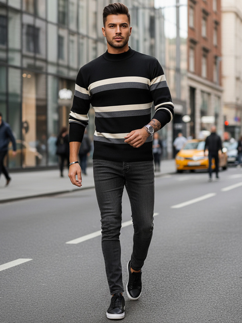 Herren Gestreifte Pullover Farbe Schwarz DSTREET WX2127