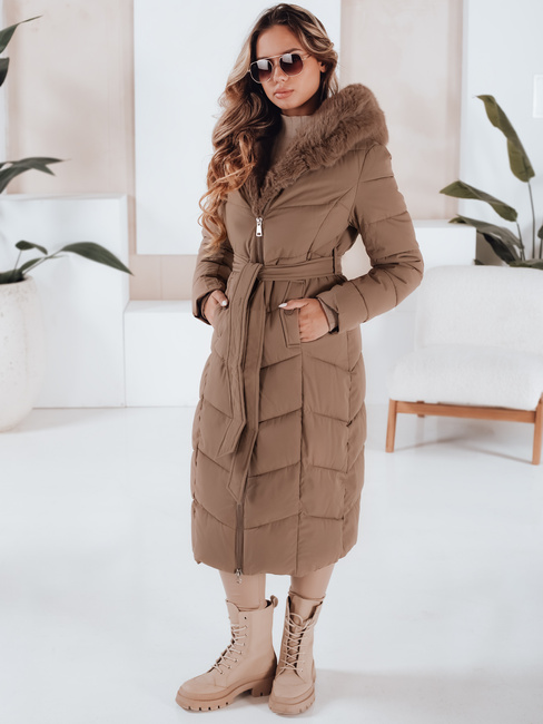 Damen Winter lange Steppjacke mit Pelz camel Dstreet TY5086