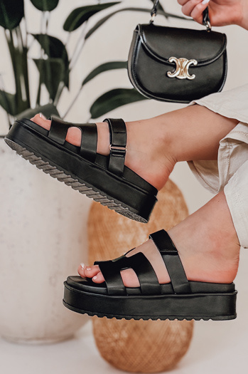 Damen Klettverschluss PLATFOR Flip-Flops schwarz Dstreet ZY0867