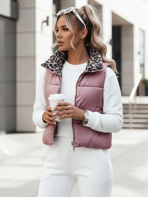 Damen LEOVELLA Übergangsweste kurz gesteppt beidseitig rosa Weste Dstreet TY5492