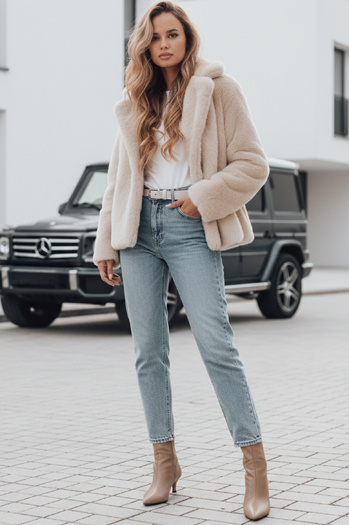 Damen Pelzmantel GLAMFLUFFY kurz beige Dstreet TY4984