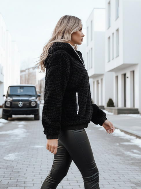 Damen Pelzjacke mit Kapuze schwarz Dstreet TY5271