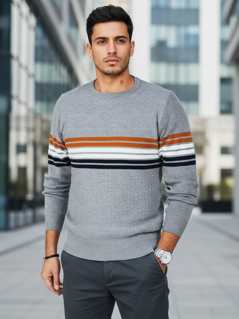 Grauer gestreifter Pullover für Männer Dstreet WX2324