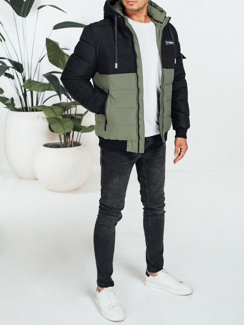 Herren Winterjacke mit Kapuze schwarz und grün Dstreet TX5051