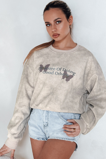 Damen Sweatshirt in Übergröße mit Batikmuster SPARKI grau Dstreet BY1406