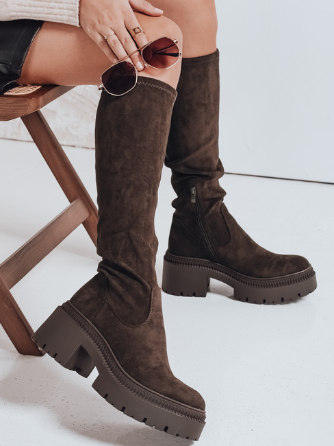 Damenstiefel aus Wildleder mit dicker Sohle braun Dstreet ZY1110