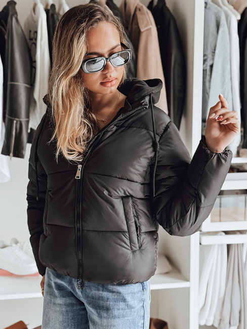 Damen kurze GLAMVO Daunenjacke mit Kapuze schwarz Dstreet TY4950